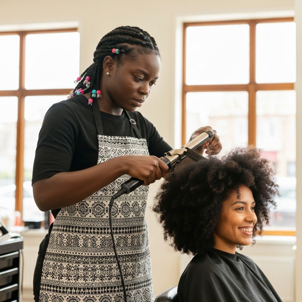 Professional hairstylist working on afro hair